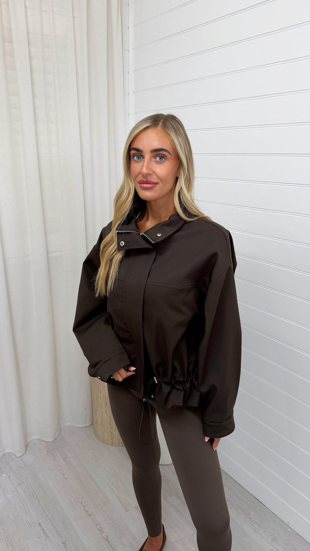 Toggle Hem Utility Jacket - BROWN
