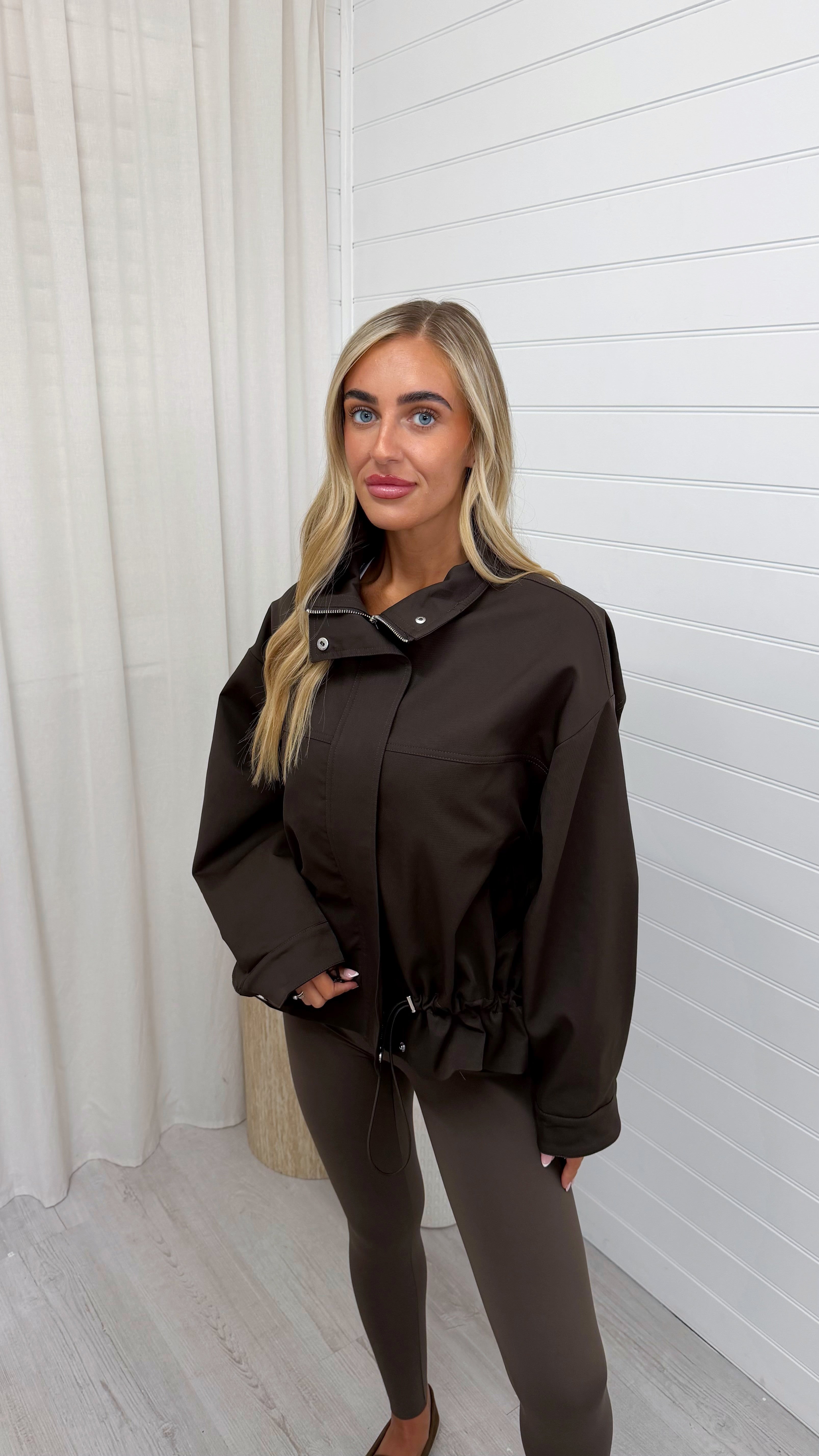 Toggle Hem Utility Jacket - BROWN