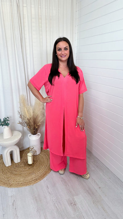 Slit Front Maxi Top and Trouser Co-Ord - CORAL