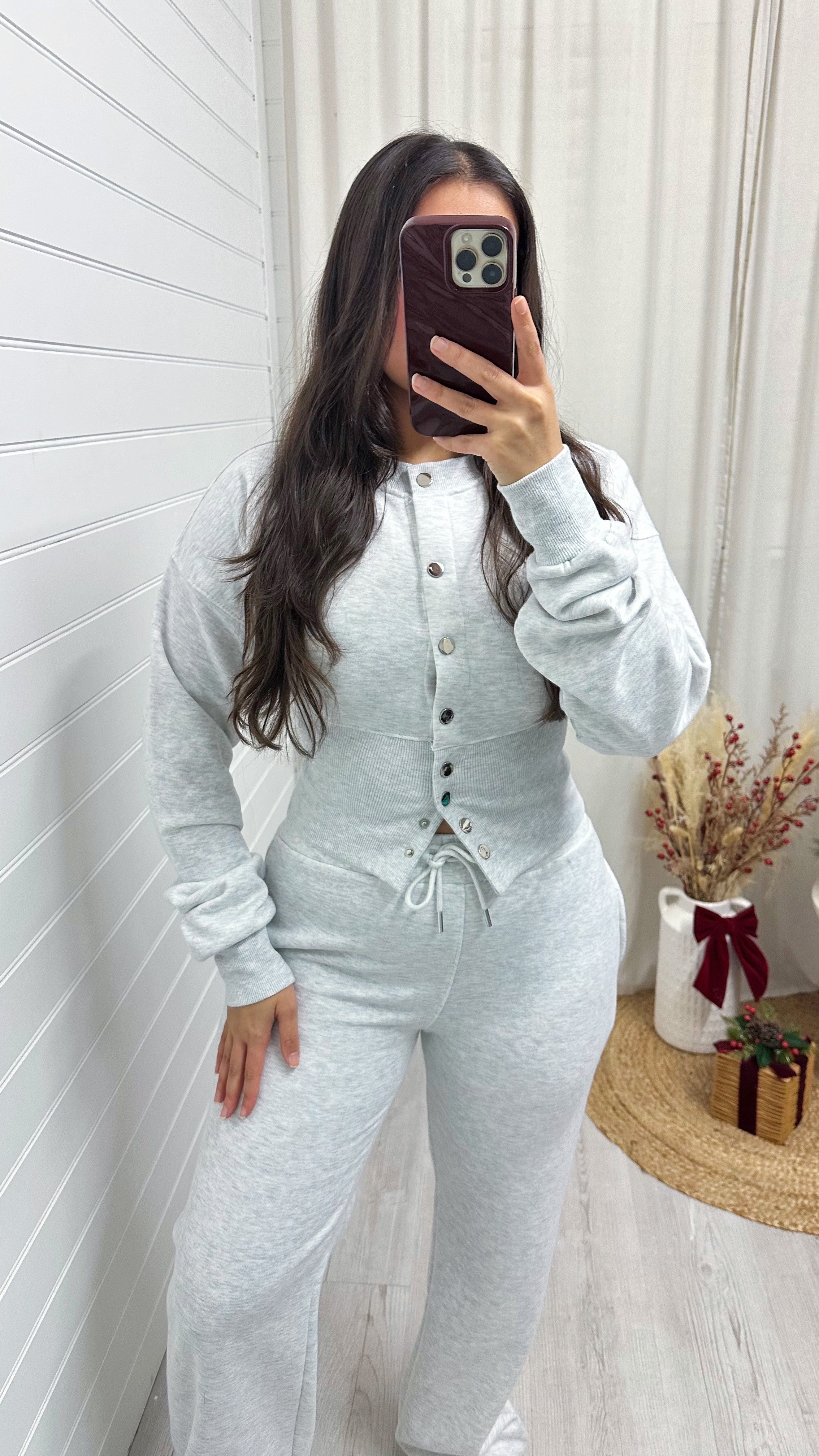 Cinched Waist Jacket and Joggers Tracksuit - LIGHT GREY