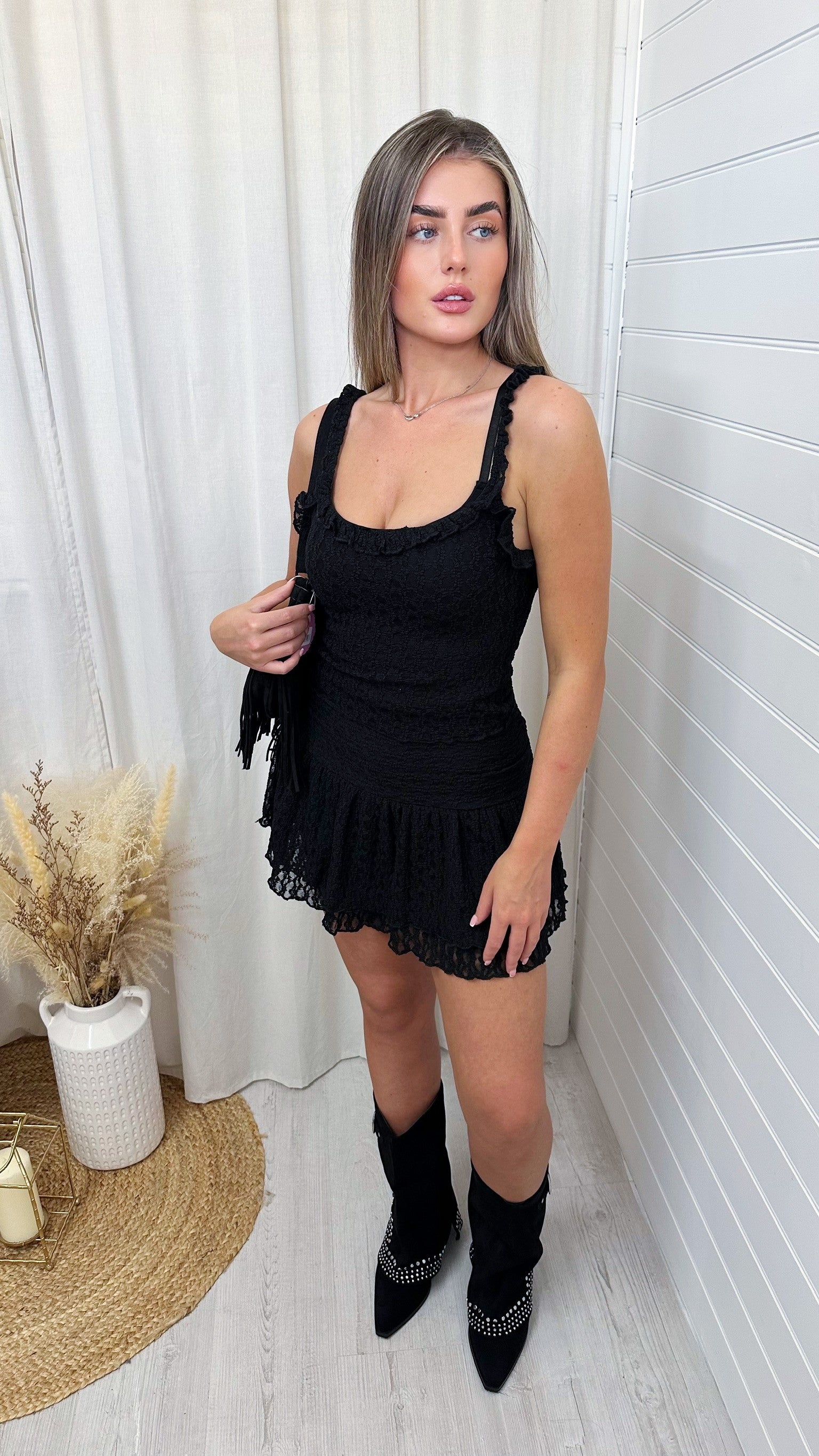 Lace Crop Top and Skirt Co-Ord - BLACK