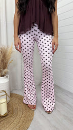 High Waisted Polka Dot Stretchy Flares - PINK/BROWN