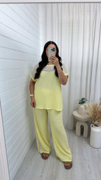 Metallic Mesh T-Shirt and Trouser Co-Ord - LEMON