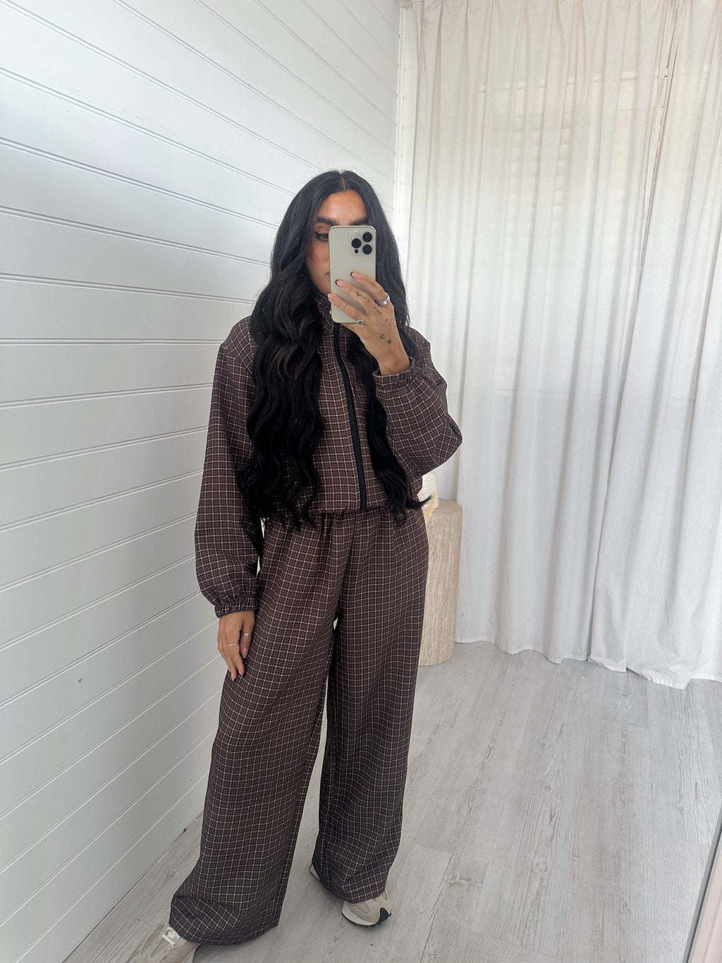 Check Wide Leg Co-ord - BROWN