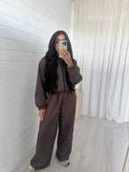 Check Wide Leg Co-ord - BROWN