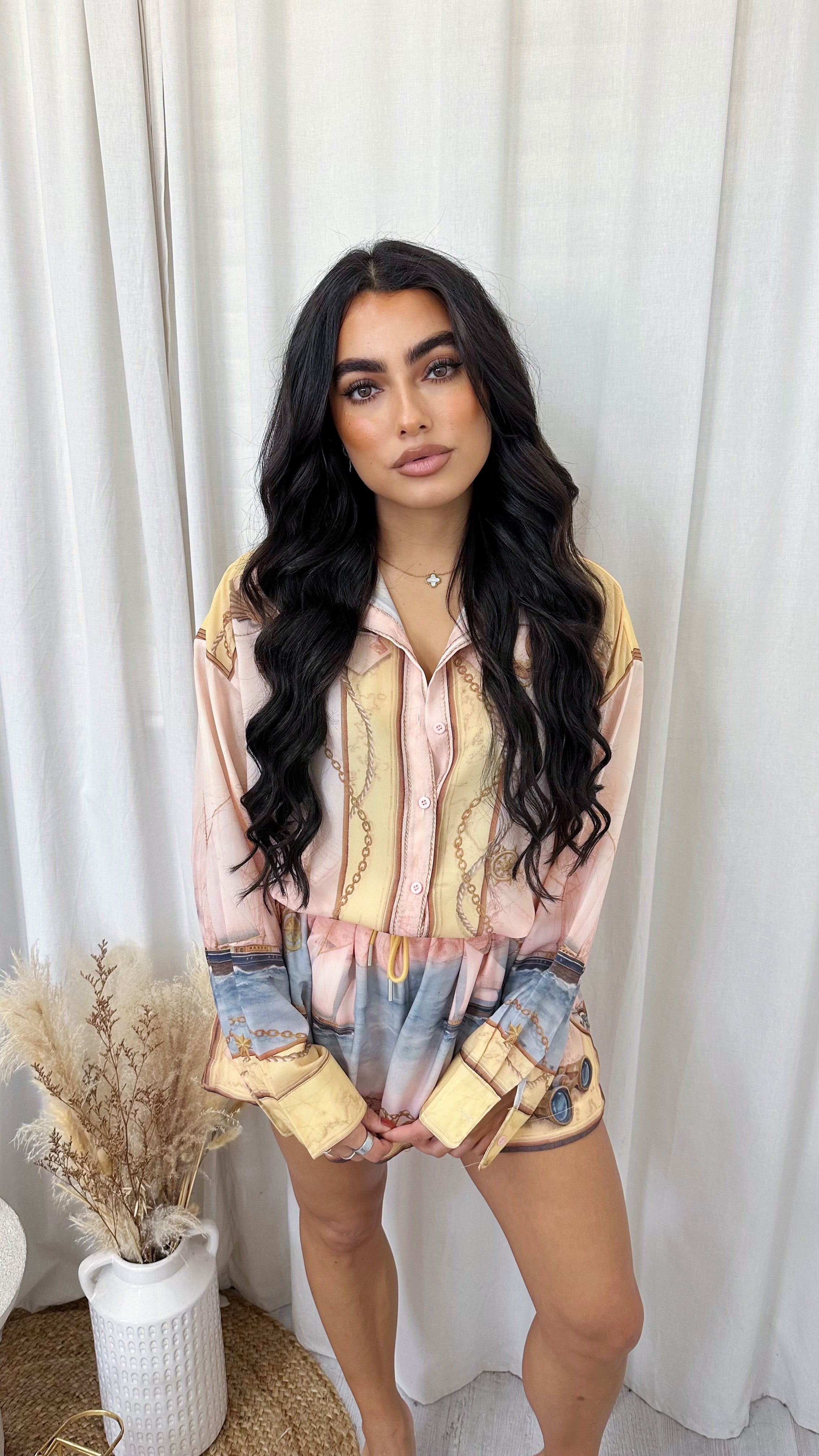 Coastal Print Shirt and Shorts Co-Ord - PASTEL MULTI