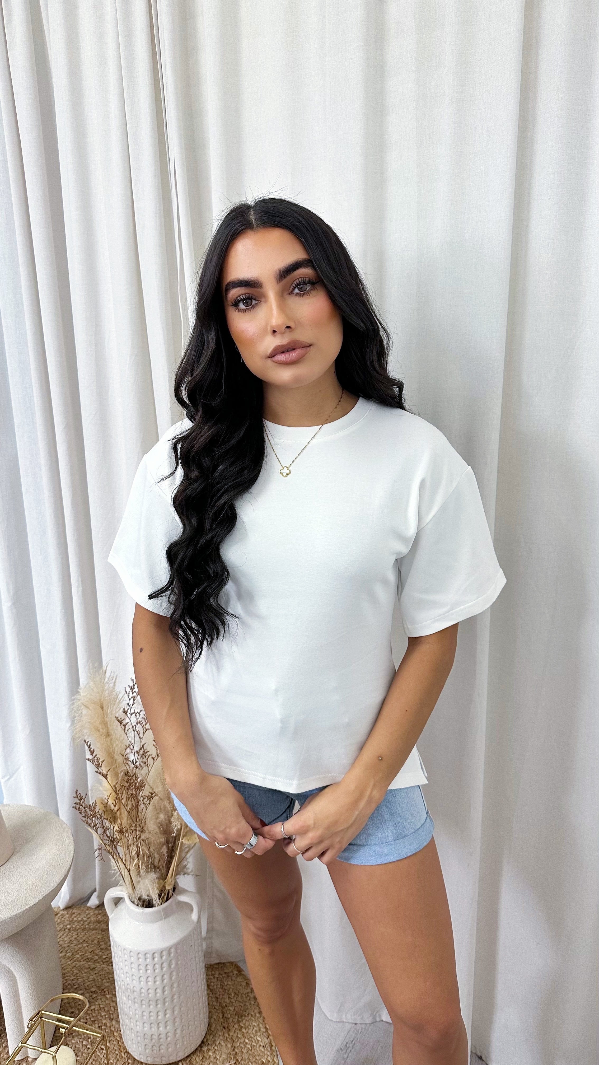 Hourglass Side Slit Soft Cotton T-Shirt - WHITE
