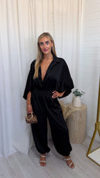 Satin Shirt and Cuffed Trousers Co-Ord - BLACK