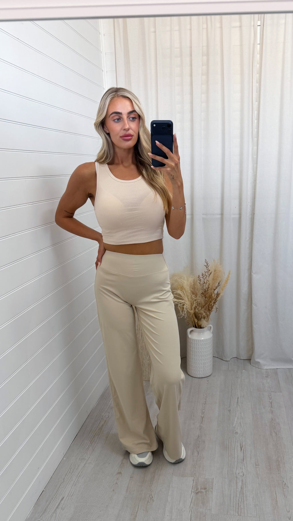 Wide Leg Sculpting Trousers - BEIGE