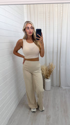 Wide Leg Sculpting Trousers - BEIGE