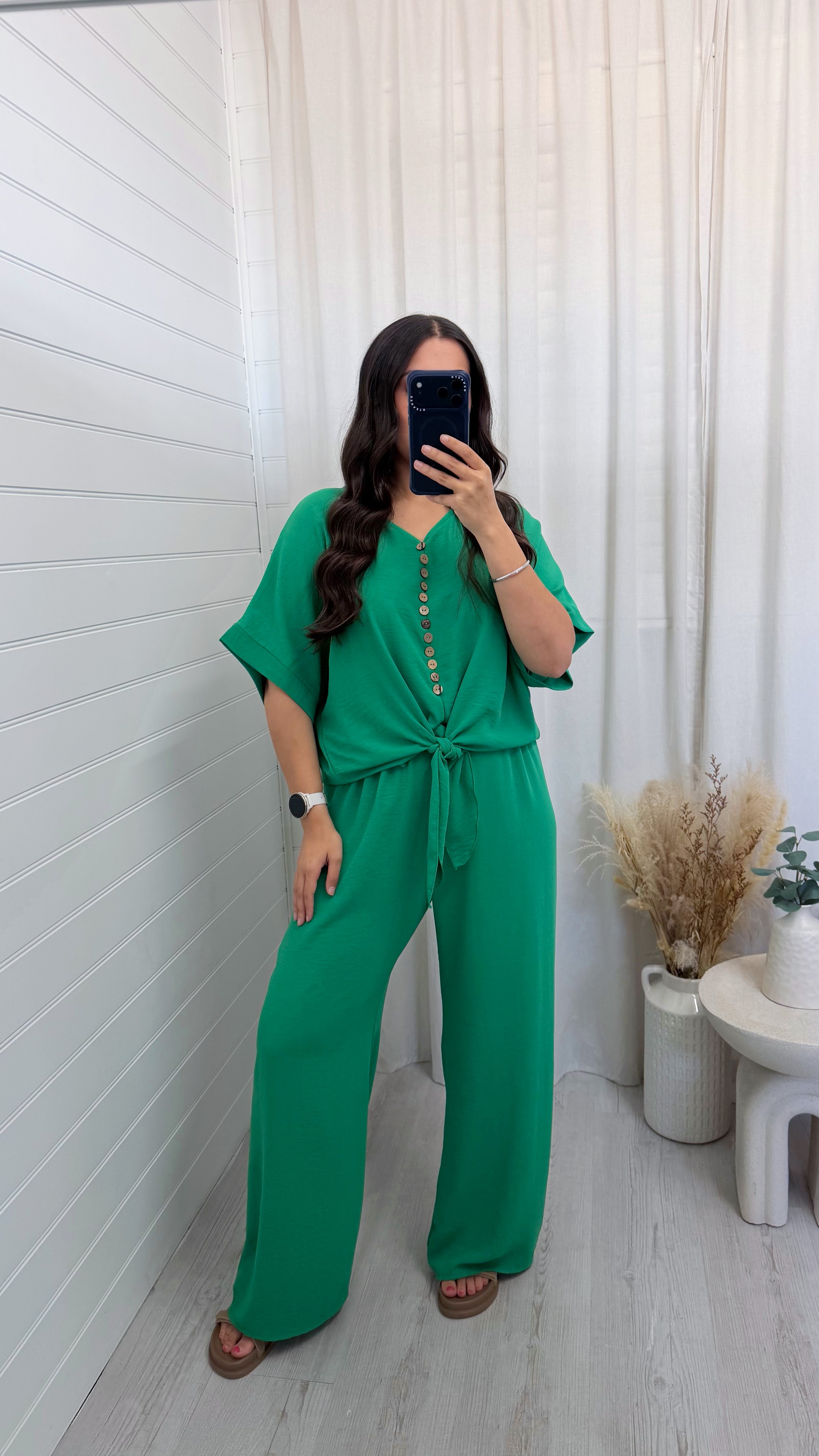 Tie Knot Button Top and Trousers Co-Ord - GREEN