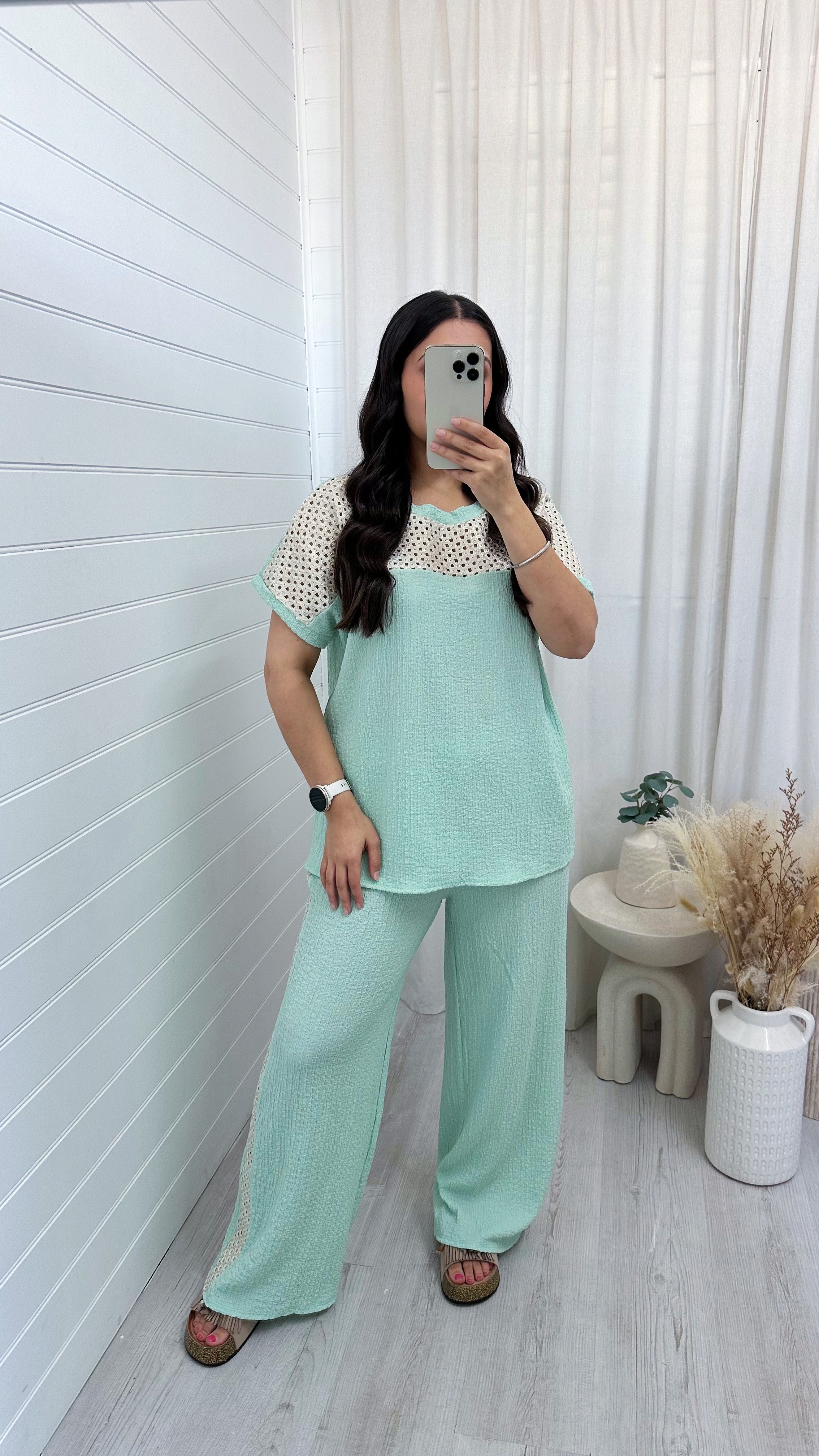 Metallic Mesh T-Shirt and Trouser Co-Ord - MINT