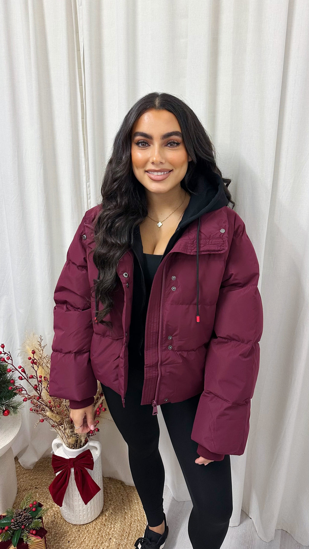 Insert Hood Puffer Jacket - BURGUNDY