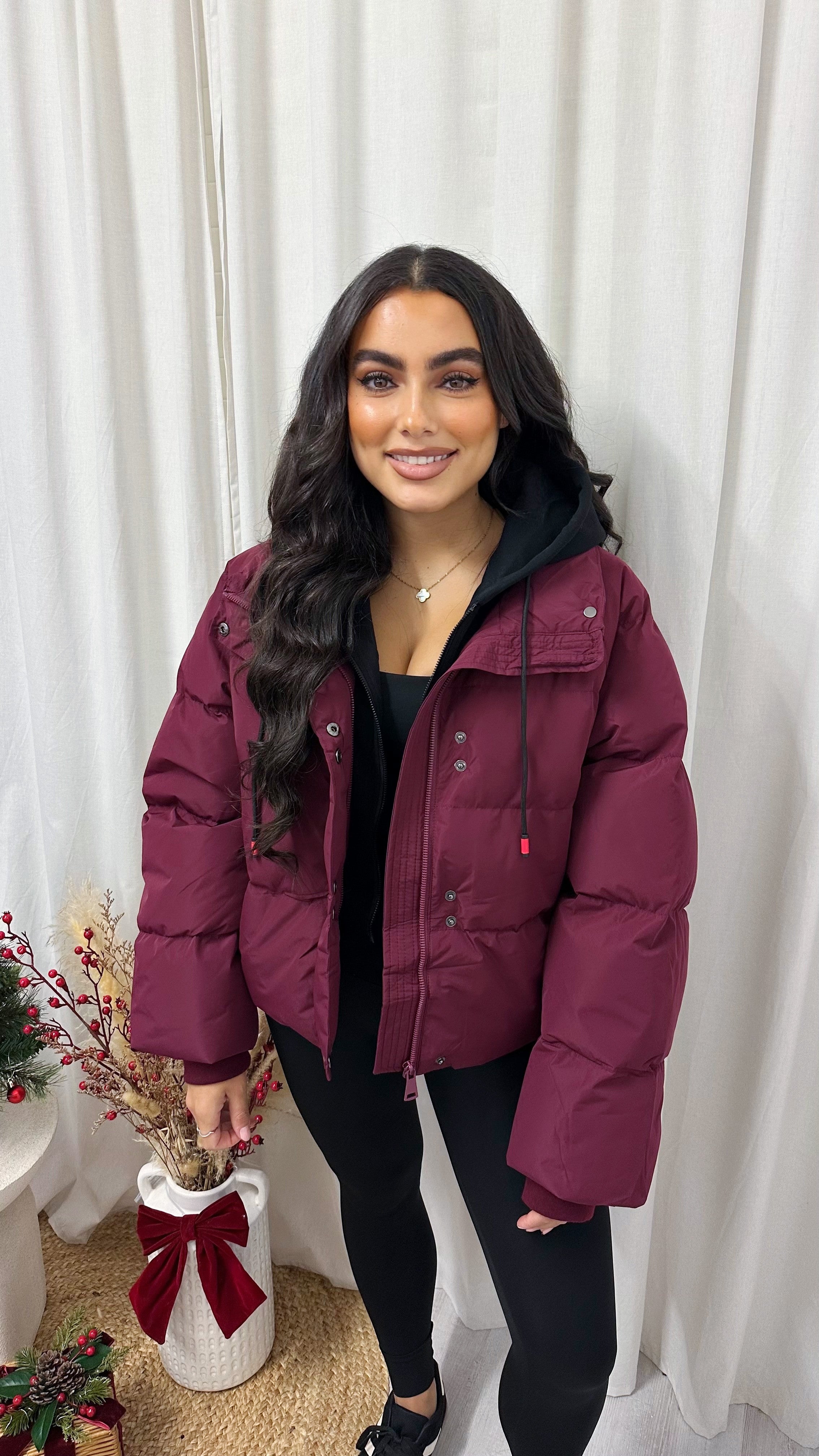Insert Hood Puffer Jacket - BURGUNDY