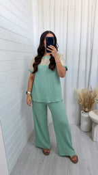 Metallic Mesh T-Shirt and Trouser Co-Ord - PEPPERMINT