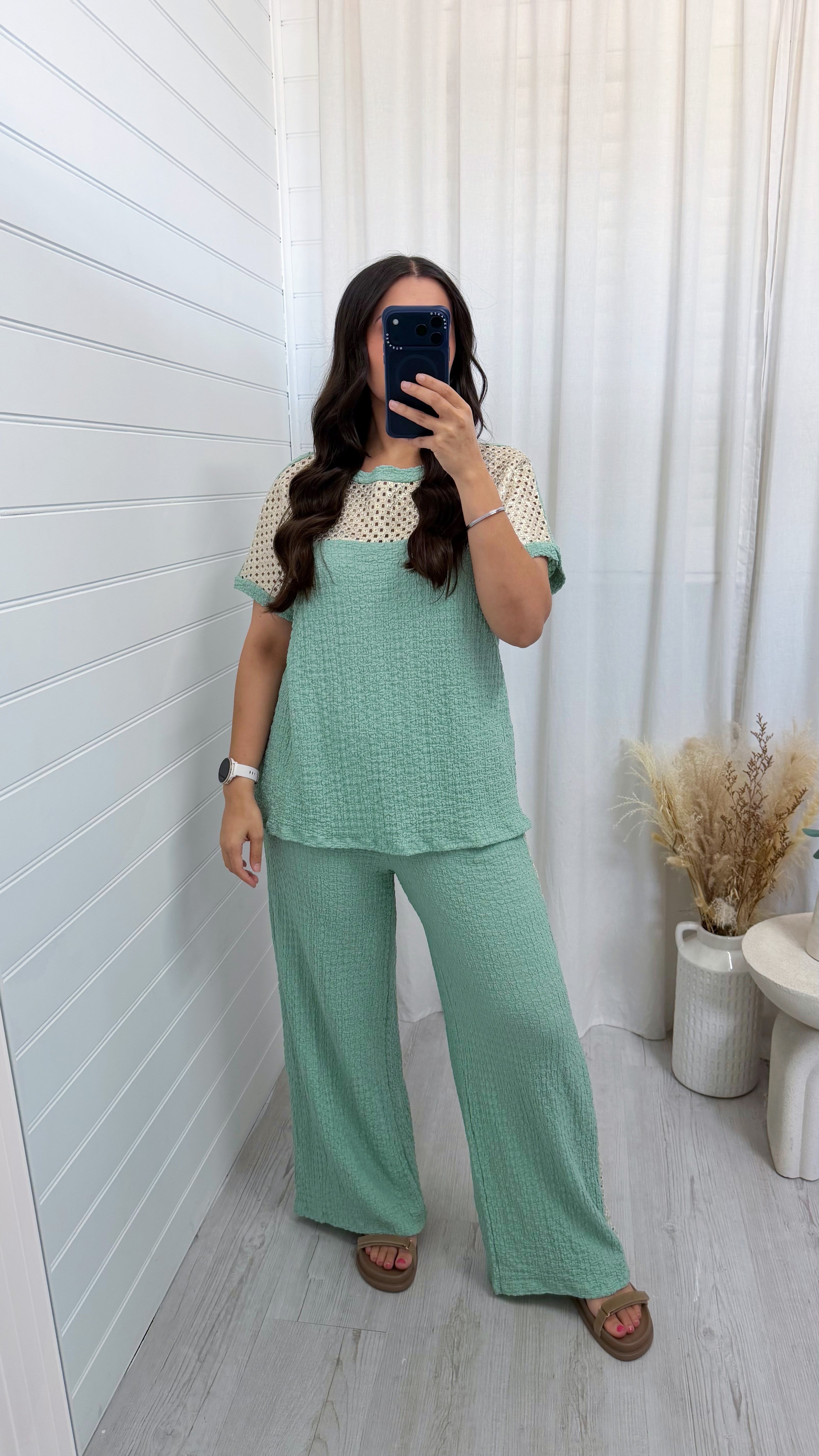 Metallic Mesh T-Shirt and Trouser Co-Ord - PEPPERMINT