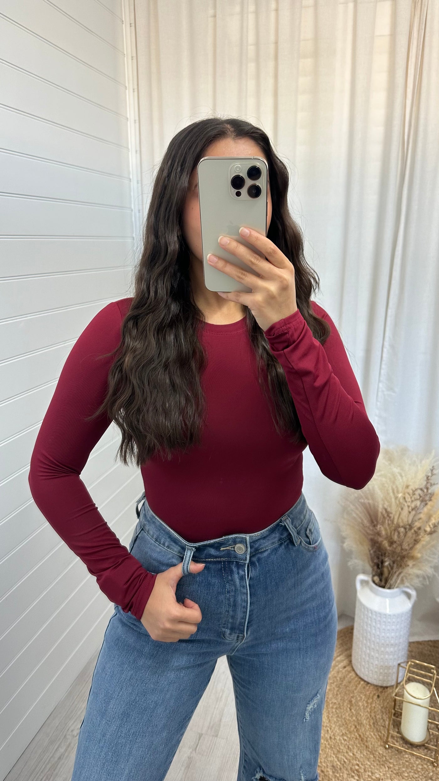 Basic Long Sleeve Bodysuit - WINE