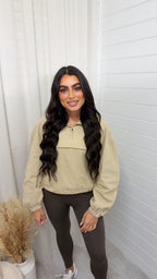 Piped Half Zip Windbreaker - BEIGE