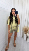 Stripey Cotton Crop Top and Shorts Co-Ord - LEMON