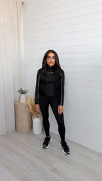 Piped Jacket and Leggings Activewear Set - BLACK