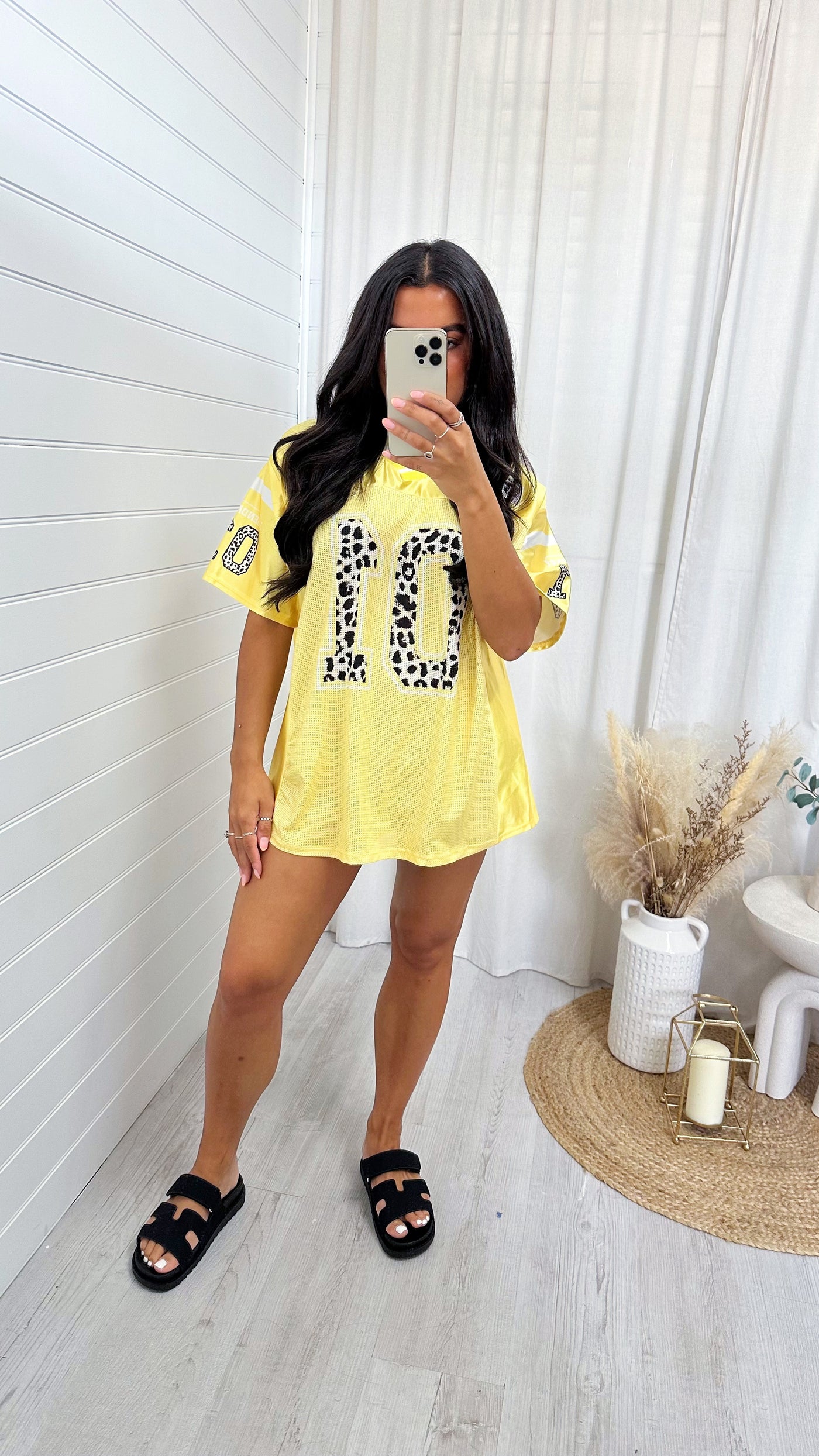 Satin Oversized Football Jersey T-Shirt - LEMON