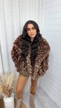 Leopard Print Faux Fur Lapel Coat