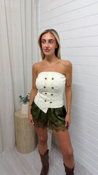 Lace Hem Satin Shorts - KHAKI