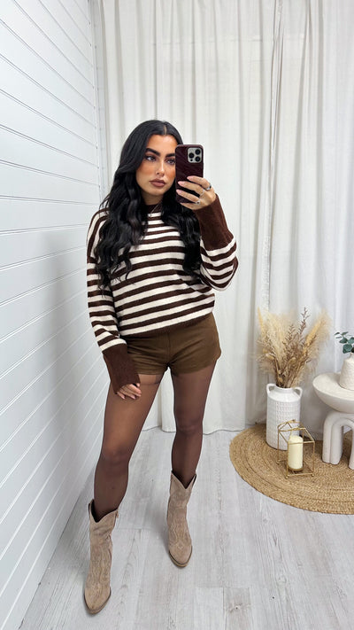 Soft Woollen Stripey Jumper - BROWN/BEIGE