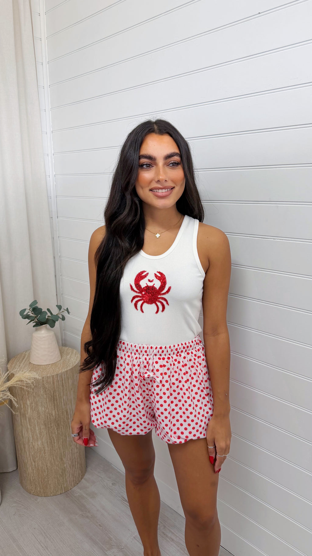 Crab Sequin Vest Top - WHITE