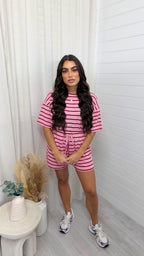 Oversized Stripe T-Shirt and Shorts Co-Ord - PINK