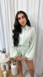 Tufted Polka Dot Shirt and Shorts Co-Ord - SAGE GREEN