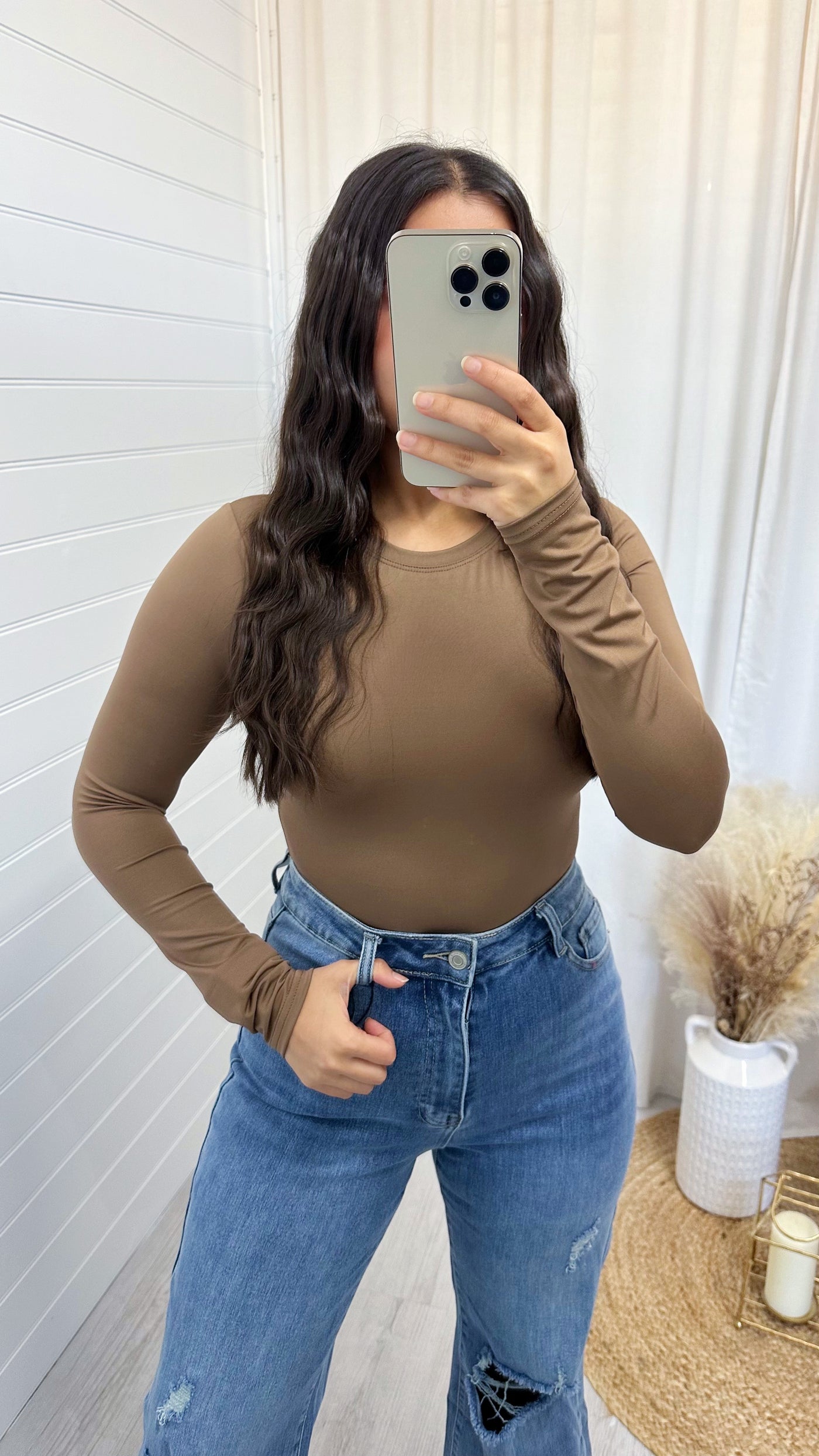 Basic Long Sleeve Bodysuit - TAN