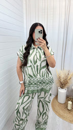 Leaf Print Shirt and Trousers Co-Ord - GREEN