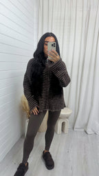 Stripe Zip Woollen Jacket  - BROWN