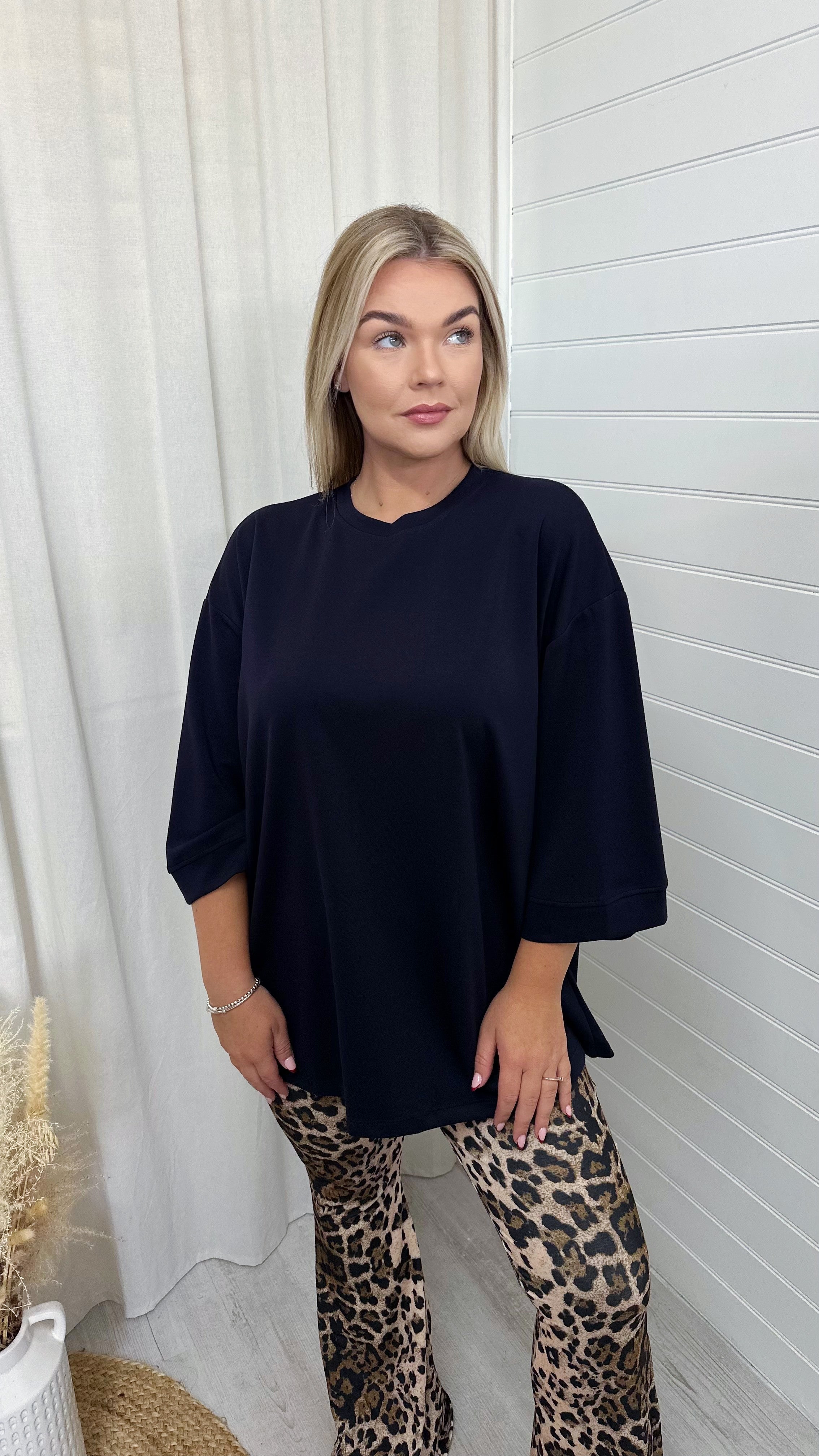 Drop Sleeve Oversized T-Shirt - NAVY