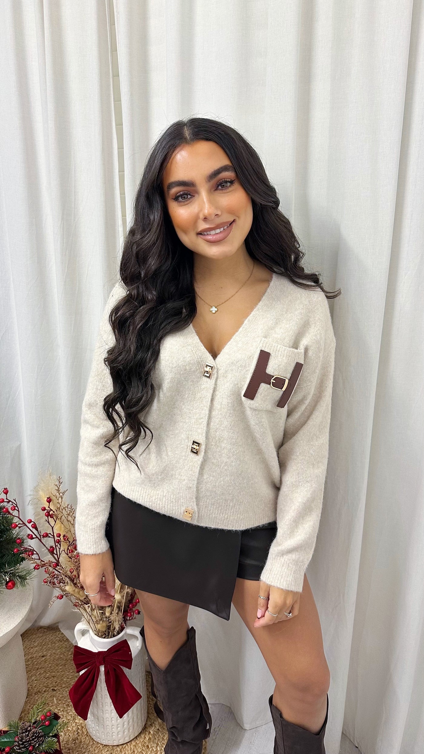 Buckle Pocket Soft Woollen Cardigan - CREAM