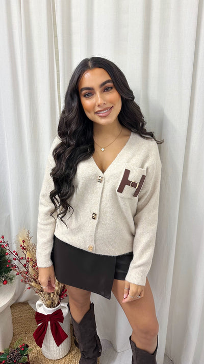 Buckle Pocket Soft Woollen Cardigan - CREAM