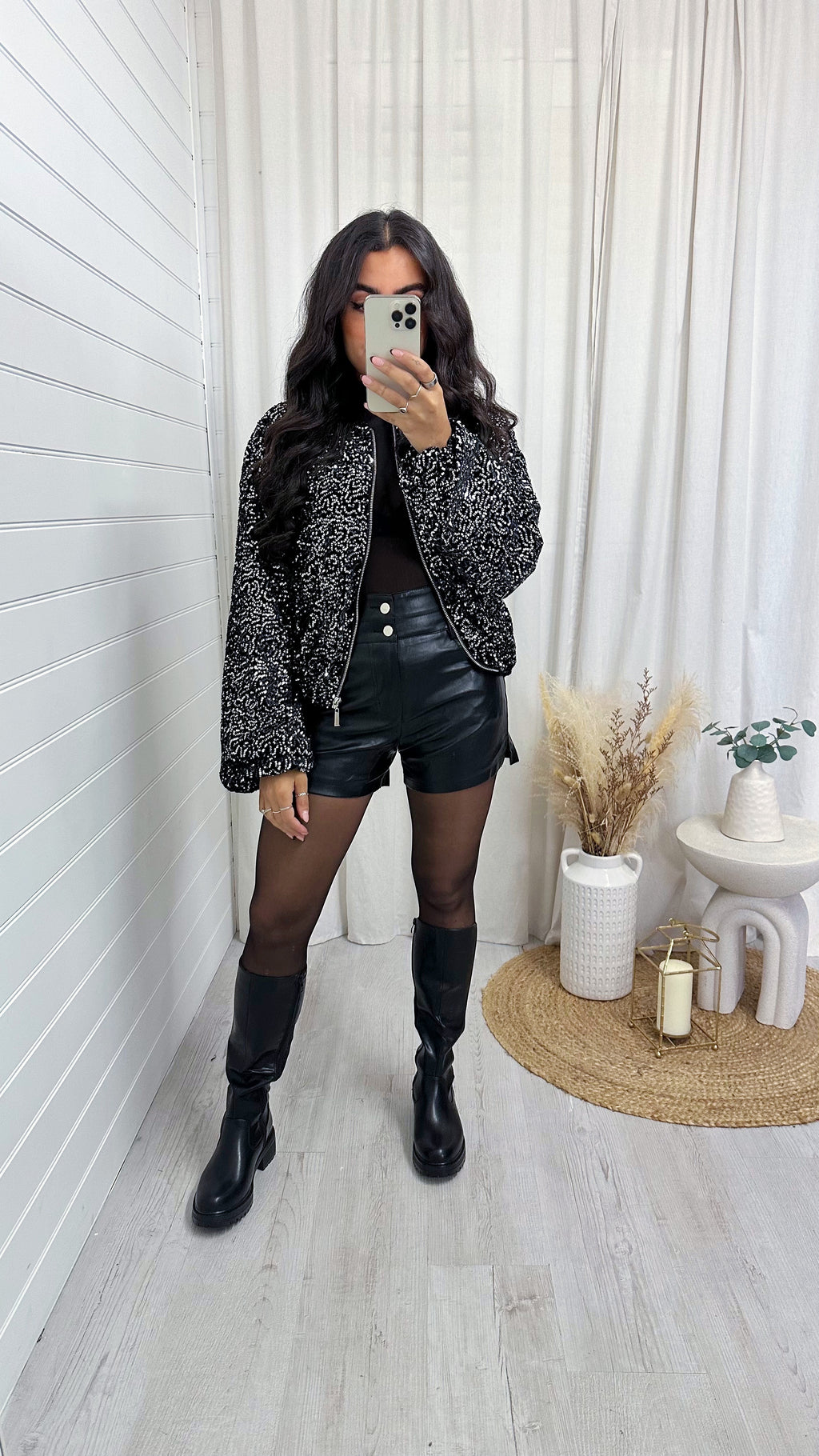 Balloon Sleeve Sequin Bomber Jacket - SILVER