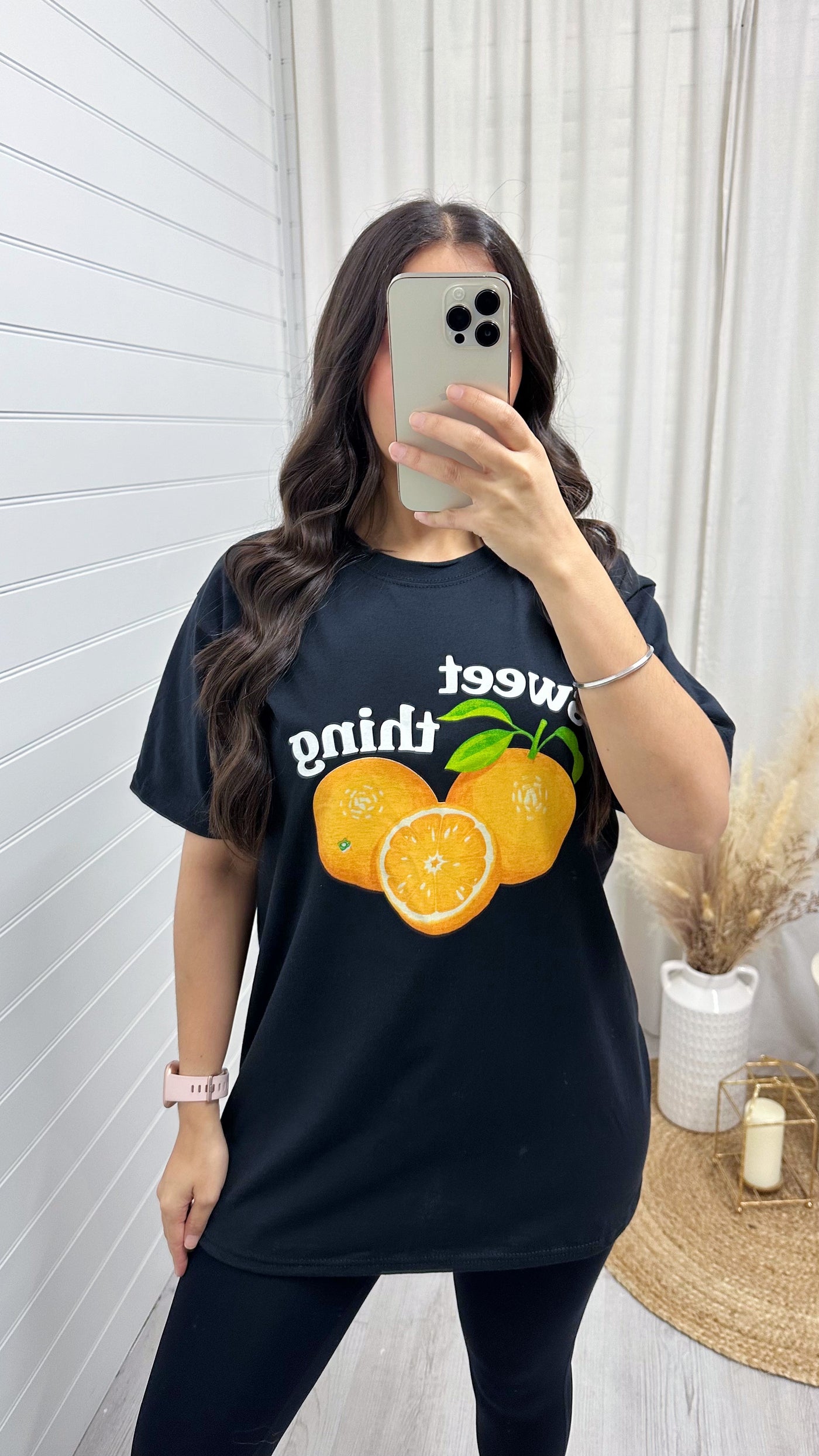 SWEET THING Oversized Oranges T-Shirt - BLACK