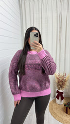 Woollen 'Rive Gauche' Stripey Jumper - BROWN/PINK
