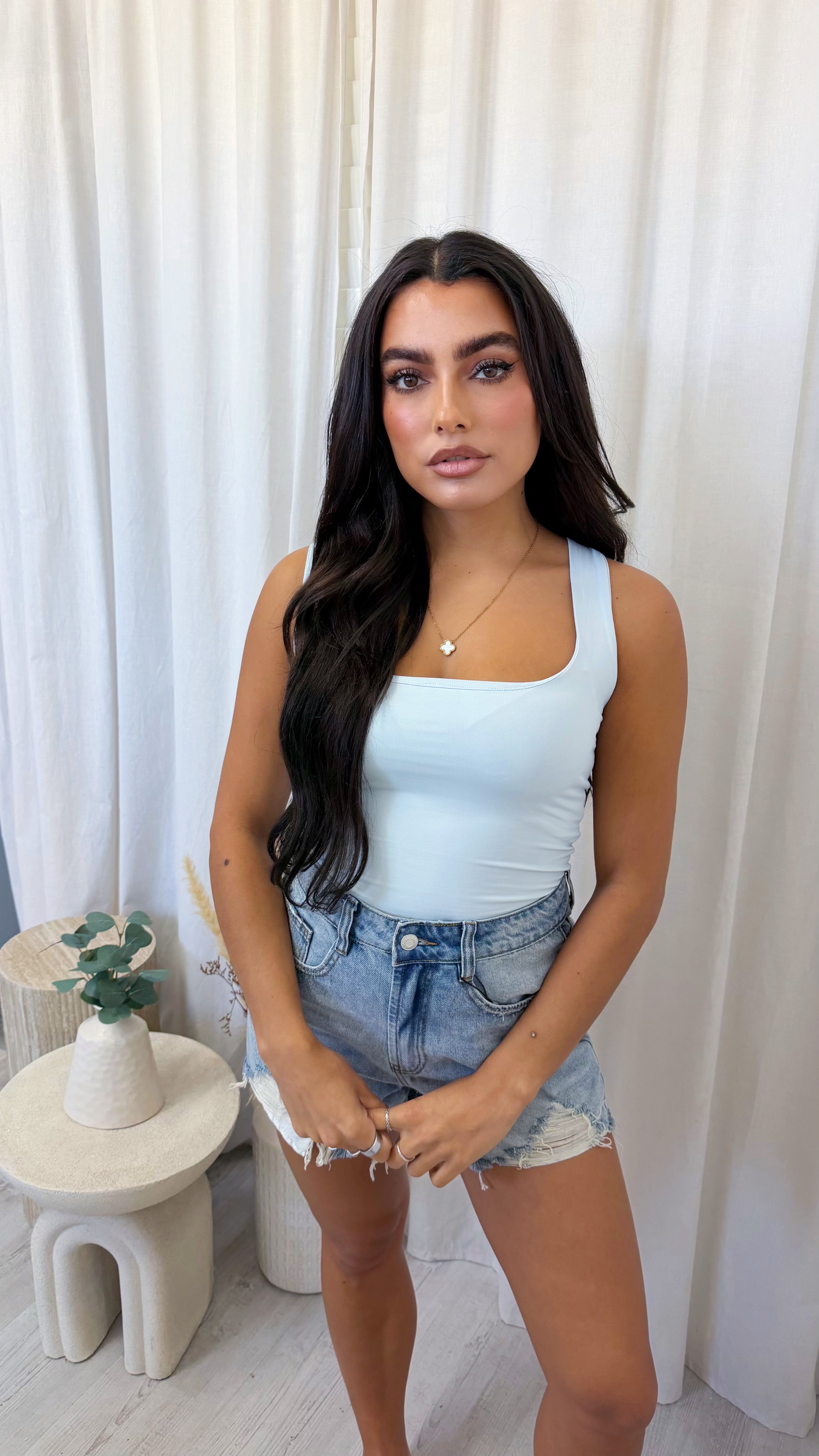 Basic Square Neck Vest Top - BABY BLUE