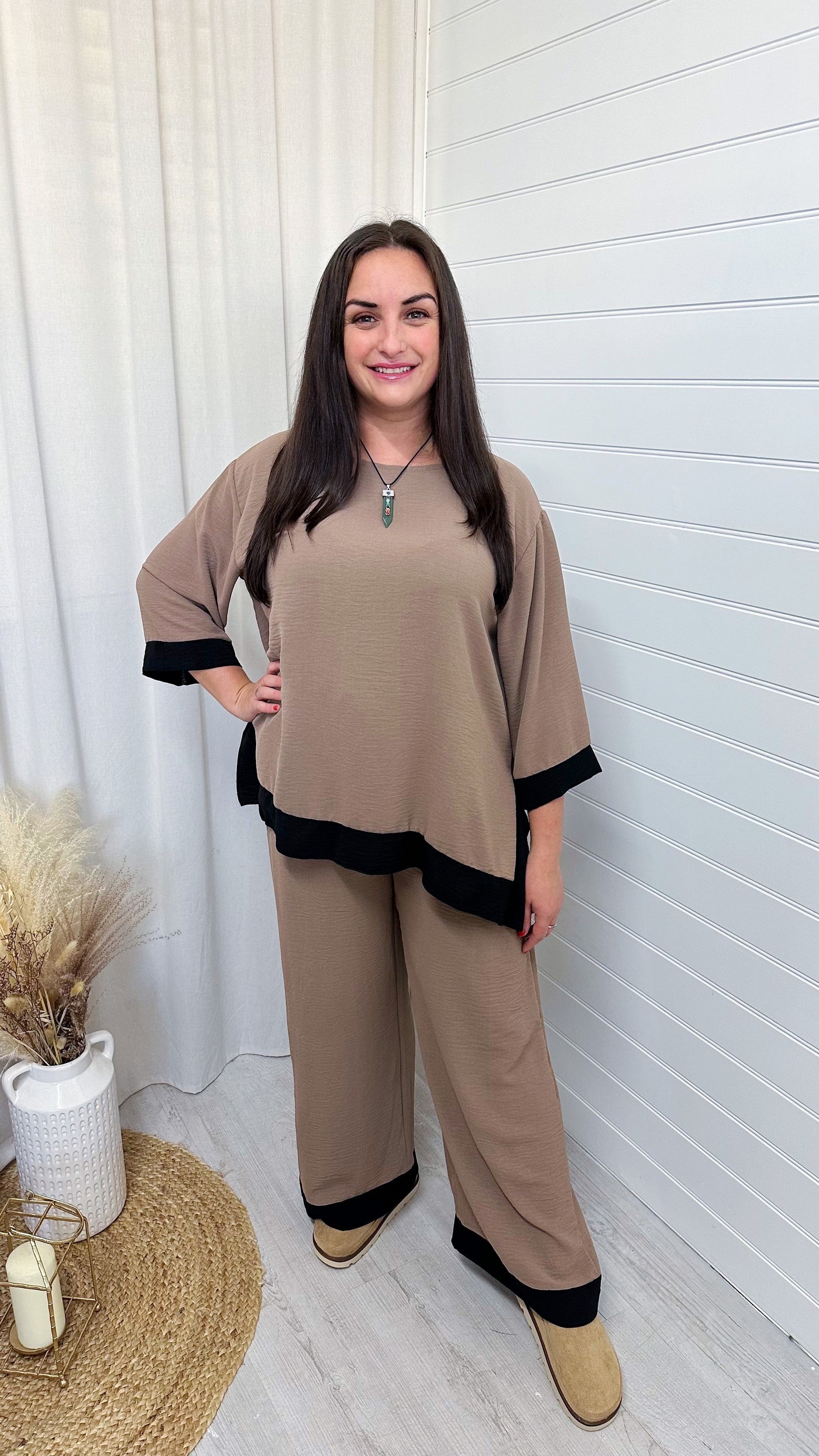 Block Trim Top and Trouser Co-Ord - MOCHA