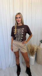 Military Embroidered T-Shirt - BROWN