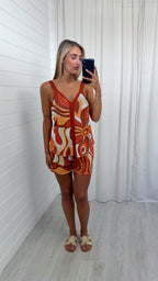 Swirly Shimmer Vest Top and Shorts Co-Ord - ORANGE