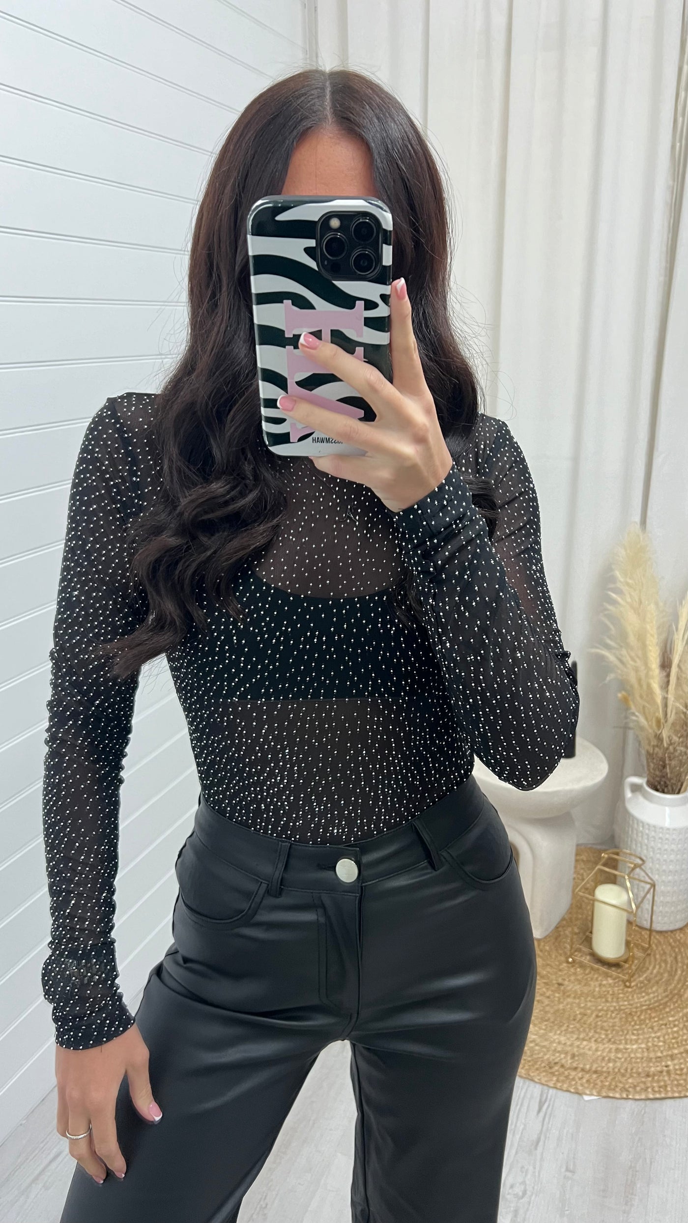 Rhinestone Mesh Bodysuit - BLACK