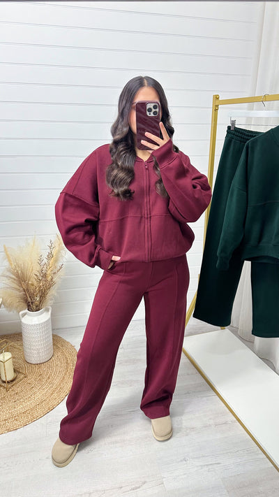 Bomber Jacket and Seam Front Joggers Tracksuit - WINE