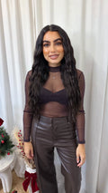Shimmery Mesh Bodysuit - BROWN