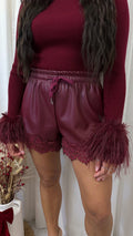Lace Trim PU Shorts - WINE