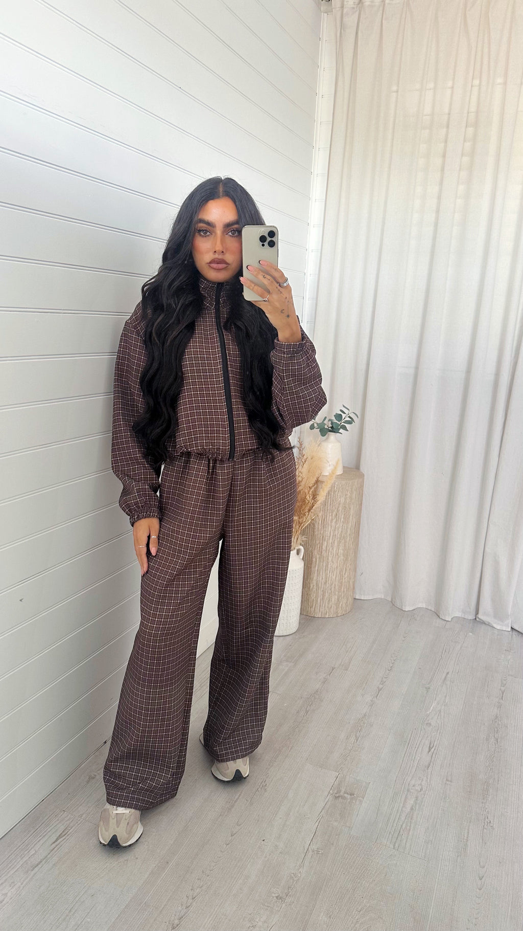 Check Wide Leg Co-ord - BROWN