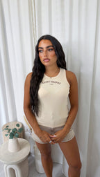 Saint Tropez Embroidered Rib Vest Top - BEIGE